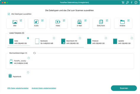 Mac Dateitypen und Datenträger wählen